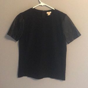J. Crew Leather Sleeved T-Shirt